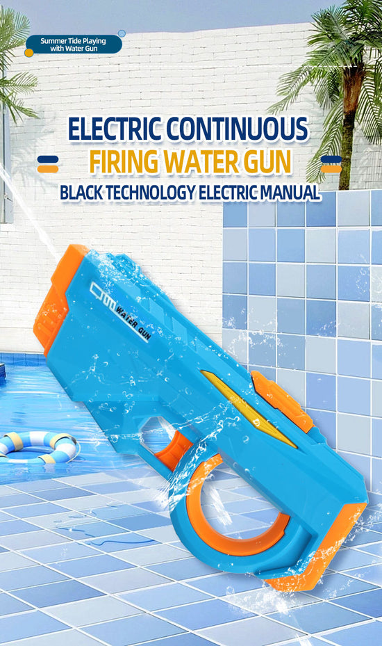 Electric Water Gun Automatic Continuous Fire Squirt Toy 8m Range Rechargeable Battery Outdoor Pool Beach Fun Blue