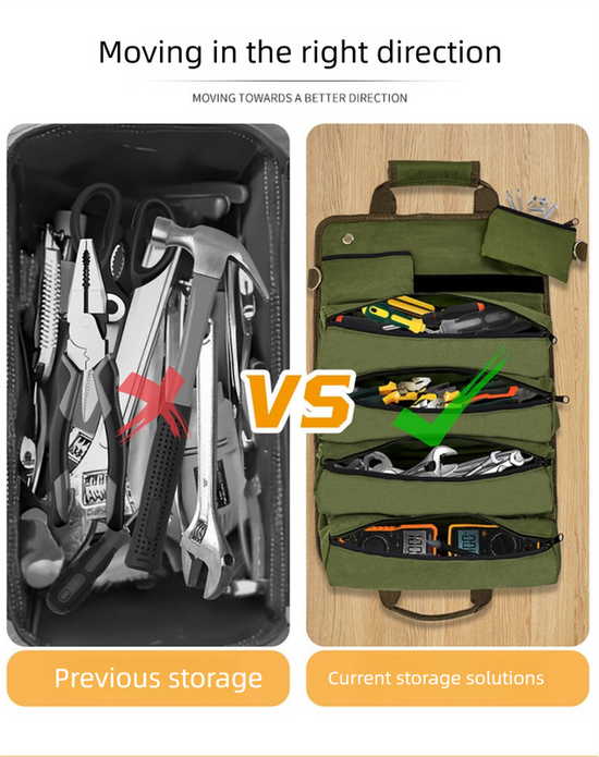 Heavy Duty Tool Roll Up Bag Organiser Multi-Pocket Canvas Carry Pouch for Electrician DIY Mechanic & 4WD Camping Green