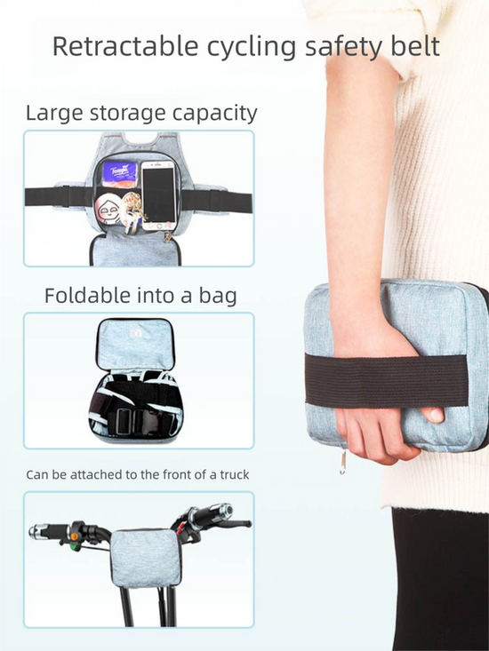 Child Motorcycle Safety Harness Strap Adjustable Passenger Belt with Handles & Storage Pocket Breathable Linen Red for Scooter