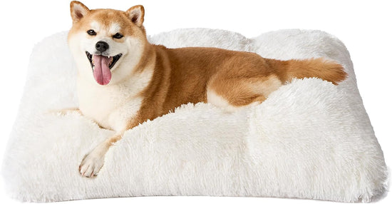 Luxury Long Plush Pet Bed Mat Faux Fur Crate Pad 110x75cm Creamy White XXL Soft Warm Cushion for Giant Dogs