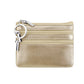 Genuine Leather Coin Purse Mini Wallet with Triple Zipper Pockets Key Ring Holder Pouch for Cash & Cards - Champagne color