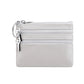 Genuine Leather Coin Purse Mini Wallet with Triple Zipper Pockets Key Ring Holder Pouch for Cash & Cards - Medium Gray