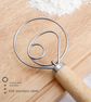 Danish Dough Whisk Slim Dual Ring Design Long Oak Wood Handle Bread Mixer Tool for Sourdough Starter Jars & Batters