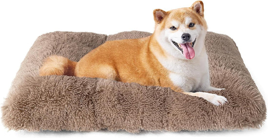 Luxury Long Plush Pet Bed Mat Faux Fur Crate Pad 45x30cm Brown Soft Warm Cushion for Cats & Small Dogs