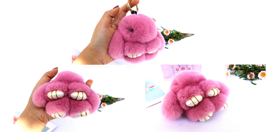 Fluffy Mini Rex Rabbit Fur Keychain Cute Bunny Bag Charm - Soft Plush Animal Doll Key Ring for Car Keys & Handbags - Purple