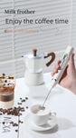 Rechargeable Electric Milk Frother Handheld - 3 Speed Adjustable Foam Maker with 2 Stainless Steel Whisks - Portable Coffee Mixer & Egg Beater for Flat Whites, Lattes & Baking (Black)