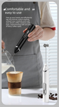 Rechargeable Electric Milk Frother Handheld - 3 Speed Adjustable Foam Maker with 2 Stainless Steel Whisks - Portable Coffee Mixer & Egg Beater for Flat Whites, Lattes & Baking (Black)