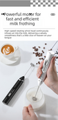 Rechargeable Electric Milk Frother Handheld - 3 Speed Adjustable Foam Maker with 2 Stainless Steel Whisks - Portable Coffee Mixer & Egg Beater for Flat Whites, Lattes & Baking (Black)