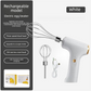 Cordless Electric Hand Mixer - Rechargeable 3-Speed Egg Beater & Cream Whisk - Lightweight Self-Standing Design for Baking, Cake & Batter (White)