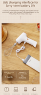 Cordless Electric Hand Mixer - Rechargeable 3-Speed Egg Beater & Cream Whisk - Lightweight Self-Standing Design for Baking, Cake & Batter (White)