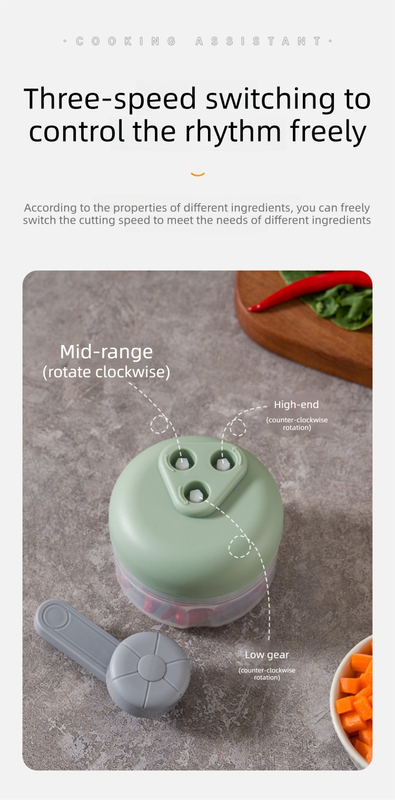 Manual Garlic Chopper & Food Processor 250ml Portable 3-Speed Hand-Crank Mincer – Green Large Capacity Edition