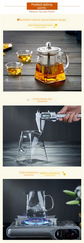 550ml Heat Resistant Glass Teapot with 304 Stainless Steel Infuser Thickened Square Base Loose Leaf Tea Maker for Home Office