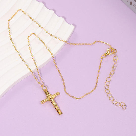 Gold Minimalist Cross Pendant Necklace – Unisex Urban Style Zinc Alloy Clavicle Chain Jewellery
