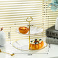 2-Tier Modern Fruit & Snack Stand – White Reinforced Tiered Platter with Durable Iron Art Support for Home, Reception, and Office
