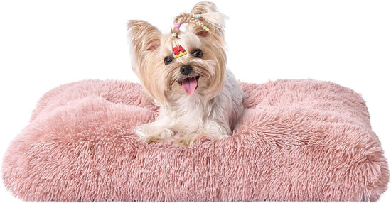 Luxury Long Plush Pet Bed Mat Faux Fur Crate Pad 95x65cm Pink Soft Warm Cushion for Large Dogs