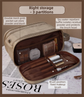 Beige Premium TPU Leather Dual-Zipper Cosmetic Bag with 3 Dry & Wet Separation Zone - Large Capacity Travel Toiletries Organizer