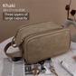 Khaki Premium TPU Leather Dual-Zipper Cosmetic Bag with 3 Dry & Wet Separation Zone - Large Capacity Travel Toiletries Organizer