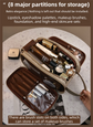 Black Premium TPU Leather Dual-Zipper Cosmetic Bag with 3 Dry & Wet Separation Zone - Large Capacity Travel Toiletries Organizer