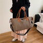 Brown Large Capacity Knitted Travel Bag with Shoe-Zone - Weekend Overnight & Carry-on Gym Bag