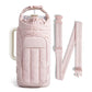 Pink Nylon Quilted Insulated Water Bottle Bag for 18-64oz Flask - Lightweight Sports & Travel Puffer Shockproof Protective Pouch