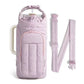 Purple Nylon Quilted Insulated Water Bottle Bag for 18-64oz Flask - Lightweight Sports & Travel Puffer Shockproof Protective Pouch