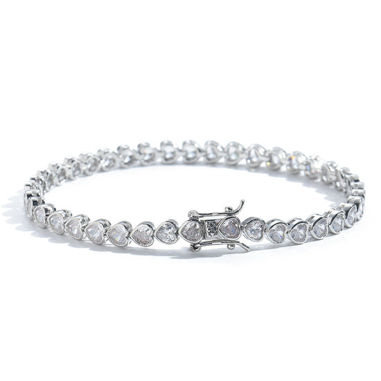 Sliver Bling Heart Tennis Bracelet for Women with Micro-Paved Heart Zirconia - Romantic Couple&