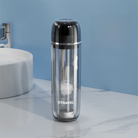 Grey Portable 2-in-1 Travel Toothbrush/Toothpaste Organizer & Mouthwash Cup - Lightweight and Durable Crystal Clear PC Material