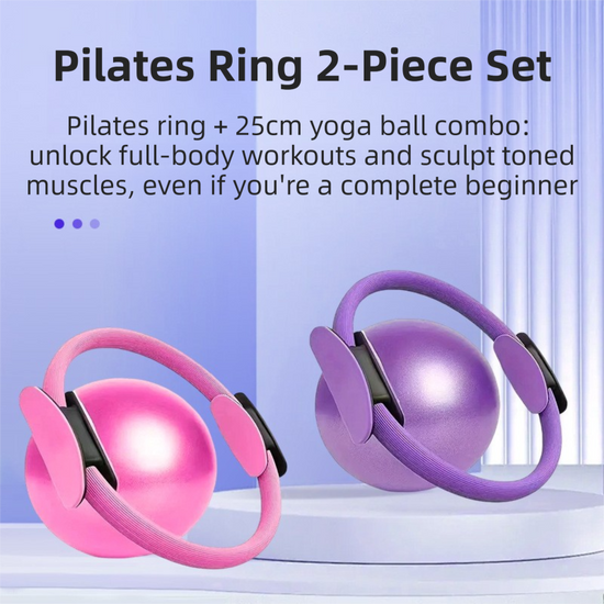 Blue Professional Pilates Ring & Yoga Ball Set - Multipurpose Home Fitness Equipment for Whole-Body Core Training & Pelvic Floor Strengthening