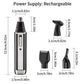 4-in-1 Portable Electric Grooming Kit for Men with Nose / Beard / Body Hair & Hair Clipper Heads - Quiet & USB Rechargeable, Waterproof Stainless Steel Blades