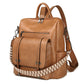Grey Retro Soft PU Leather Backpack for Women - Water-Resistant Large Capacity Travel Rucksack with Dual Detachable Straps