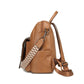 Khaki Retro Soft PU Leather Backpack for Women - Water-Resistant Large Capacity Travel Rucksack with Dual Detachable Straps