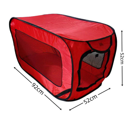Red Instant Pop-Up Foldable 4-Sided Pet Playpen & Car Crate - Breathable Scratch-Resistant Travel Kennel for Dogs & Cats (Open 92 x 52 x 52 CM , Folded 34 x 34 x 3 CM)