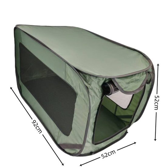 Green Instant Pop-Up Foldable 4-Sided Pet Playpen & Car Crate - Breathable Scratch-Resistant Travel Kennel for Dogs & Cats (Open 92 x 52 x 52 CM , Folded 34 x 34 x 3 CM)