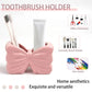 Pink Chic Bowknot 2-Slot Toothbrush Holder - Resin Retro Cute Desktop Decorative Stand