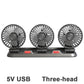 3-in-1 Powerful Car Triple Head Fan (USB Power) - Quiet Cooling Fan Integrated Aromatherapy & Number Plate, with 360° Rotation & 130cm Long Cord