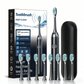 Black Smart Sonic Electric Toothbrush Kit with 8 Heads & Travel Case - 6 X Cleaning Modes and High-Frequency Vibration with Soft Protective Bristles