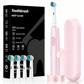 Pink Rotating Round Head Electric Toothbrush Kit with 4 Heads, Case & Stand - 3D Oscillating Mechanical Cleaning for Deep Plaque Removal