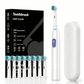 White Rotating Round Head Electric Toothbrush Kit with 8 Heads & Case - 3D Oscillating Mechanical Cleaning for Deep Plaque Removal