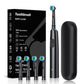 Black Rotating Round Head Electric Toothbrush Kit with 4 Heads & Case - 3D Oscillating Mechanical Cleaning for Deep Plaque Removal