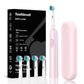Pink Rotating Round Head Electric Toothbrush Kit with 4 Heads & Case - 3D Oscillating Mechanical Cleaning for Deep Plaque Removal