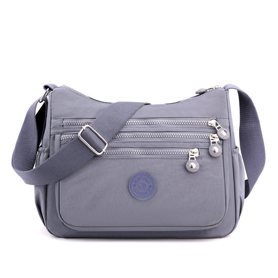 Grey Versatile Nylon Multi-Pocket Crossbody Bag - Lightweight Casual Travel Purse, Waterproof Horizontal Square Design