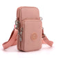 Pink 3-Layer Waterproof Nylon Vertical Crossbody Phone Bag -  Lightweight Phone Purse with Headphone Jack & Adjustable Strap