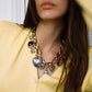 European and American Statement Exaggerated Heart & Floral Rhinestone Necklace - Adjustable Retro Chunky Clavicle Chain (Gold)