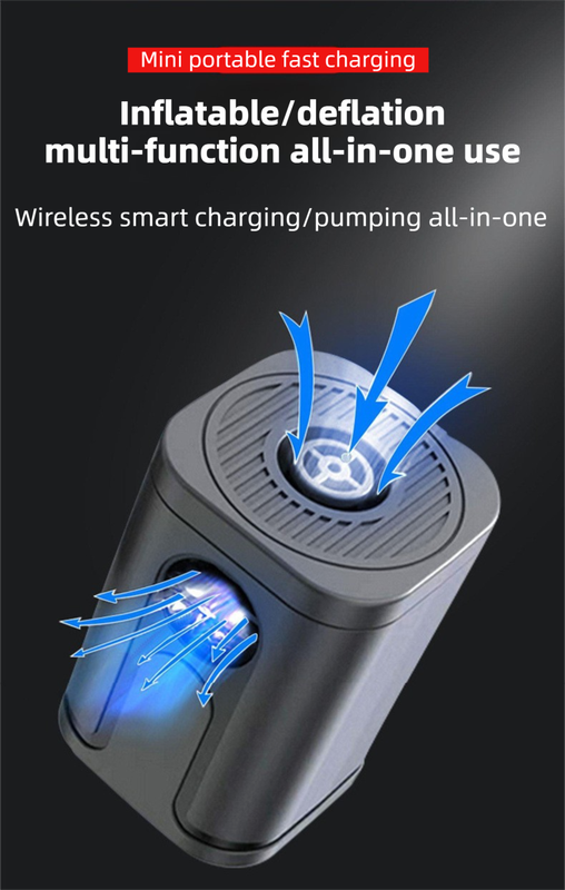 Black Wireless Rechargeable Vacuum Pump with 5 Versatile Nozzles and LED - 2-in-1 Compact High-Suction Inflator & Deflator for Travel & Home