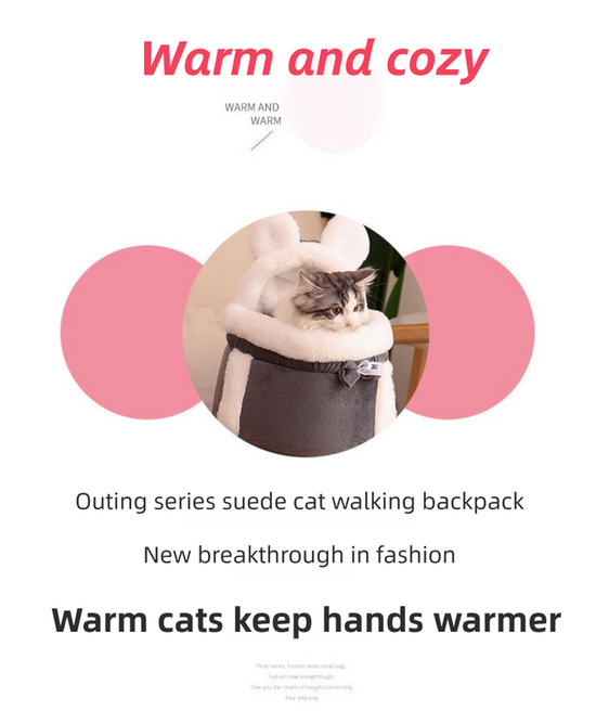 Pink 2-in-1 Ultra-Soft Plush Pet Carrier & Mobile Bed - Portable & Lightweight Cute Rabbit Ear Design Travel Cabin (L 33 x 25 x 27CM)
