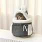 Grey 2-in-1 Ultra-Soft Plush Pet Carrier & Mobile Bed - Portable & Lightweight Cute Rabbit Ear Design Travel Cabin (M 25 x 25 x 20.5CM)