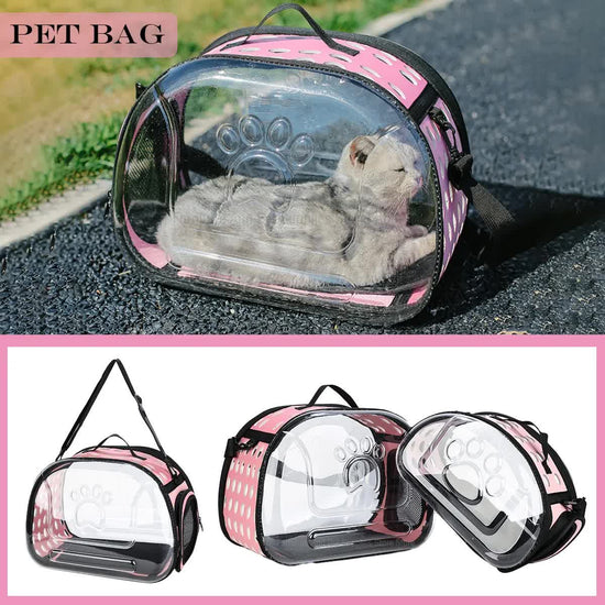 Blue Foldable Breathable Pet Carrier with Panoramic Window & Strap - EVA &  Lychee Leather Crossbody Travel Bag (L 42 x 33 x 28.5CM)