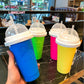 Yellow Instant DIY Slushie Squeeze Maker Cup - Food-Grade Silicone Double-Layer Cooling Smoothie Cup with 2-in-1 Straw & Spoon