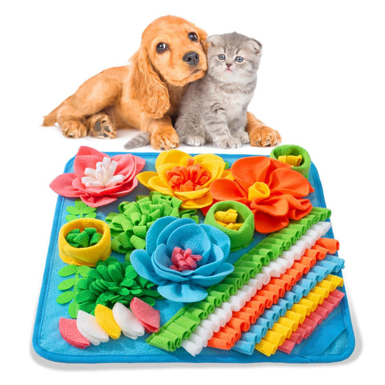 Blue 39X39CM Interactive Fleece Dog Sniffing Mat & Slow Feeder - Stress Relief IQ Training Scent Foraging Blanket for Indoor Cats and Dogs