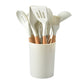 12-Piece White Heat-Resistant Silicone Cooking Utensils with Wooden Handles and Box - Non-Stick Scratch-Free Kitchen Tool Kit